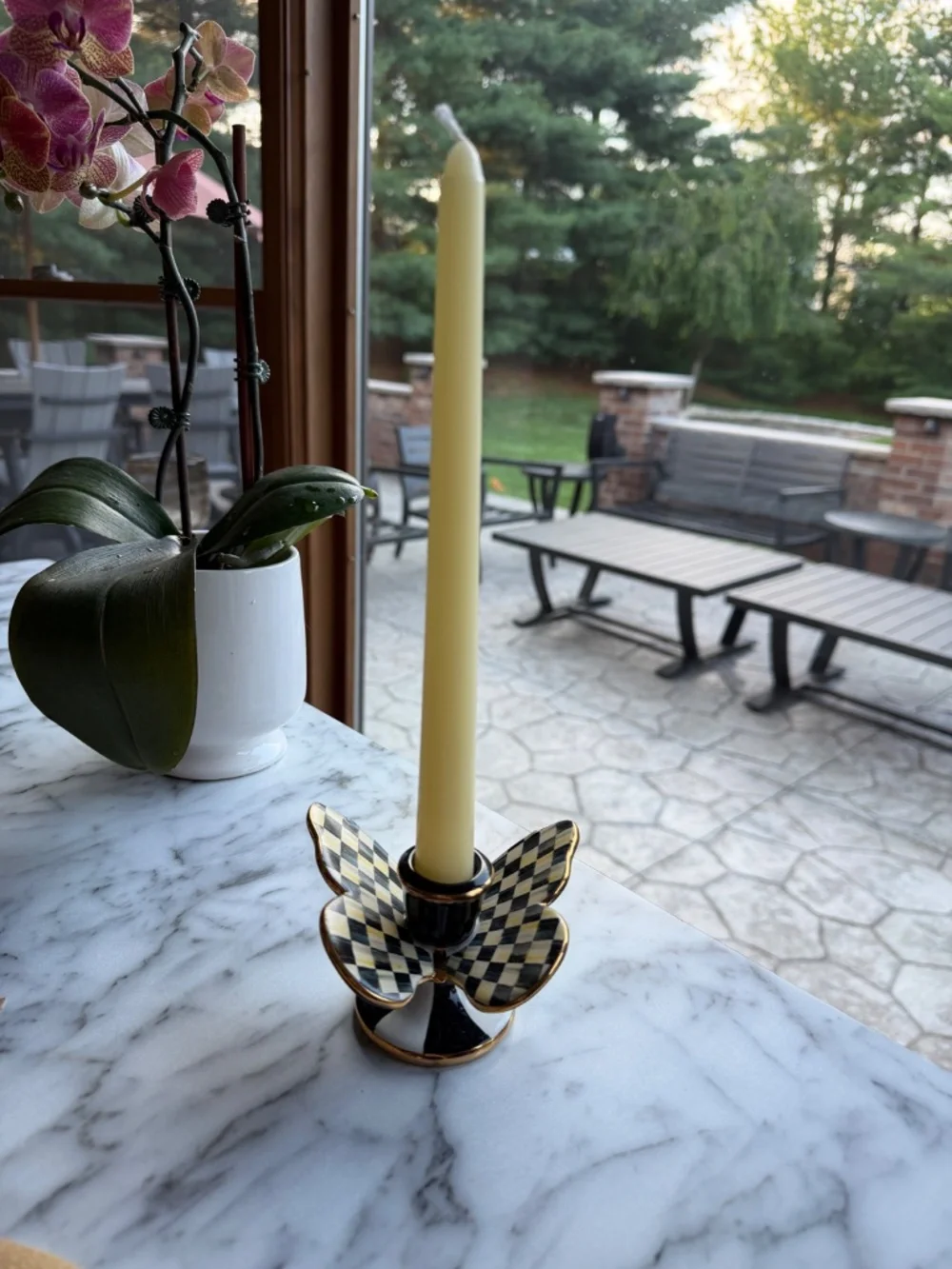 MacKenzie-Childs  Courtly Check Butterfly 2-Piece Candle Holder Set